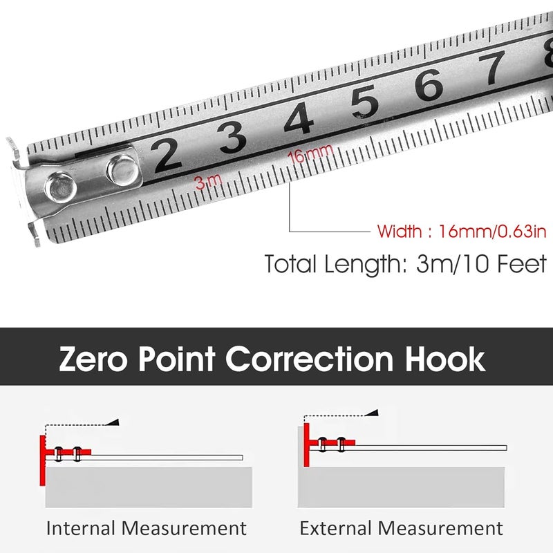 HOTBEST 2 Pack Tape Measure 9.8FT/3M Stainless Steel Measuring Tape with Double Sided Scale Waterproof Retractable Measure Ruler Handy Measurement Tape for Construction Household Woodworking - Image 5